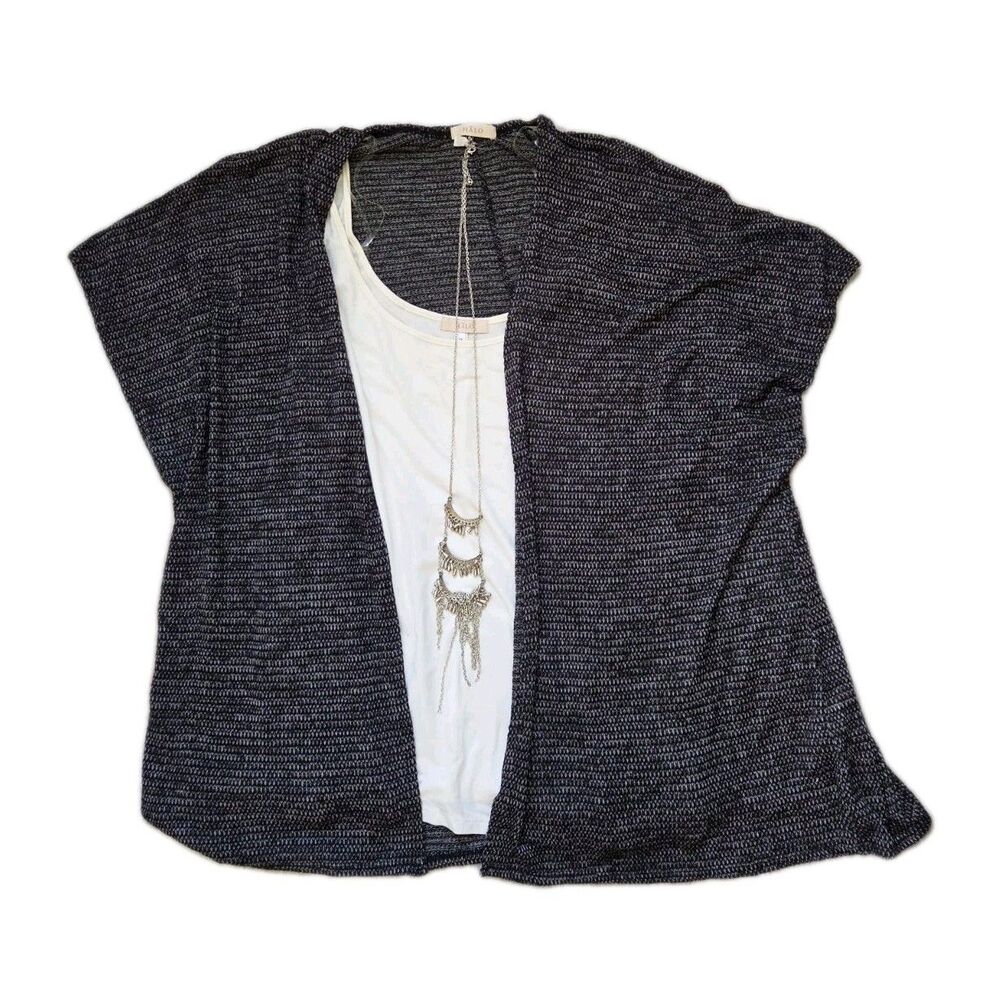 NWT HALO 3X Layered Look Open Front Cardigan Tank Necklace Top Plus Size